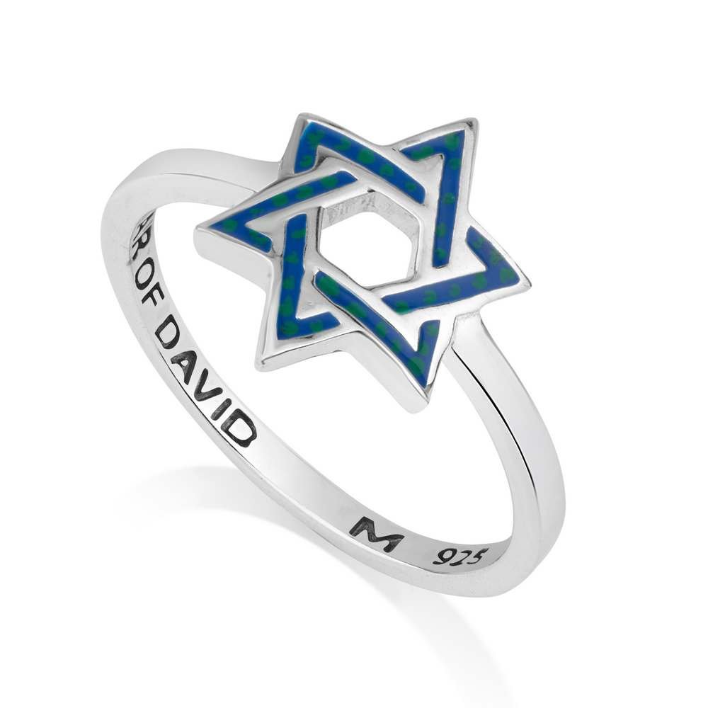 Blue and Silver Star of David Ring