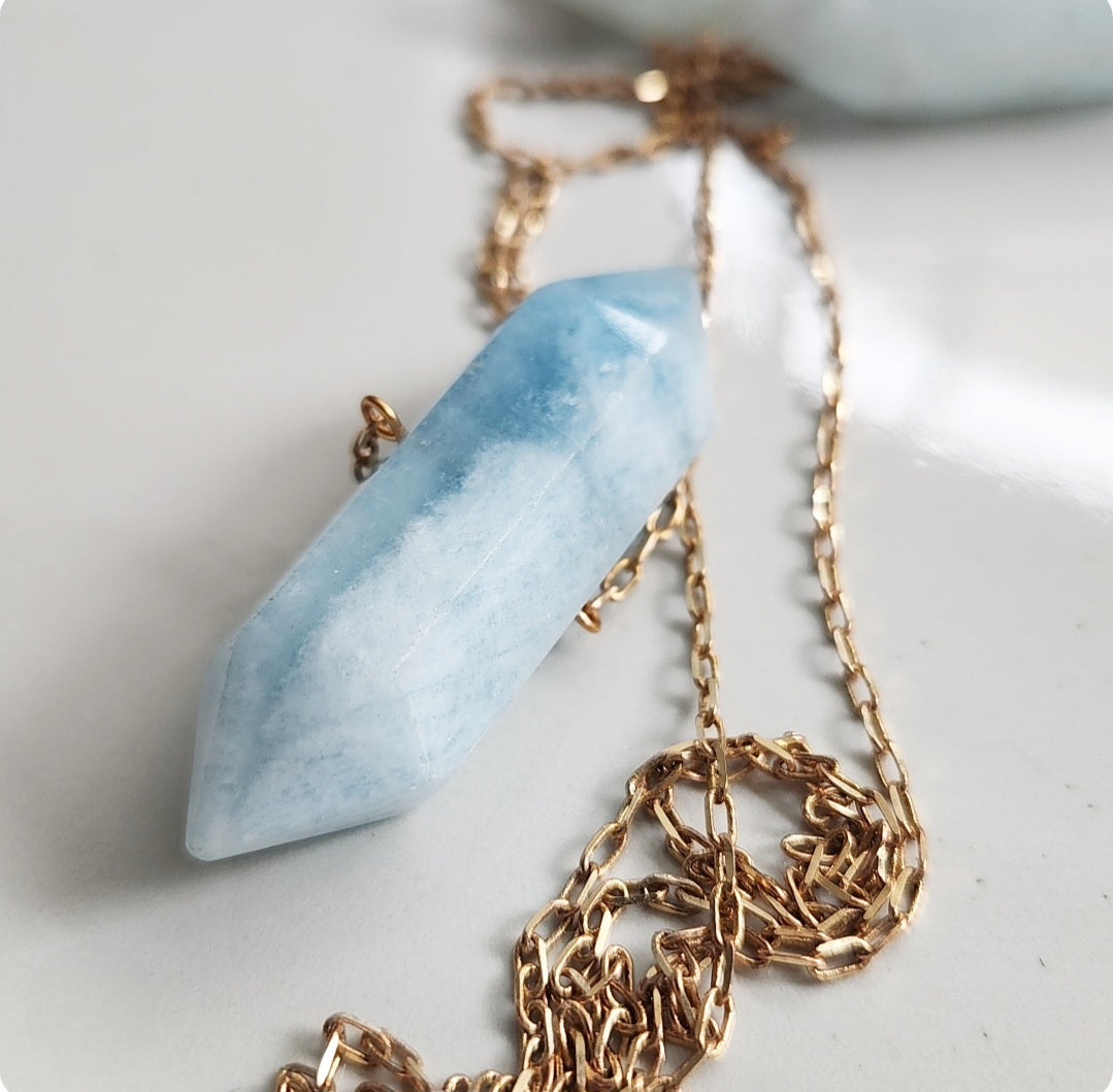 Natural Aquamarine Crystal Point Pendant