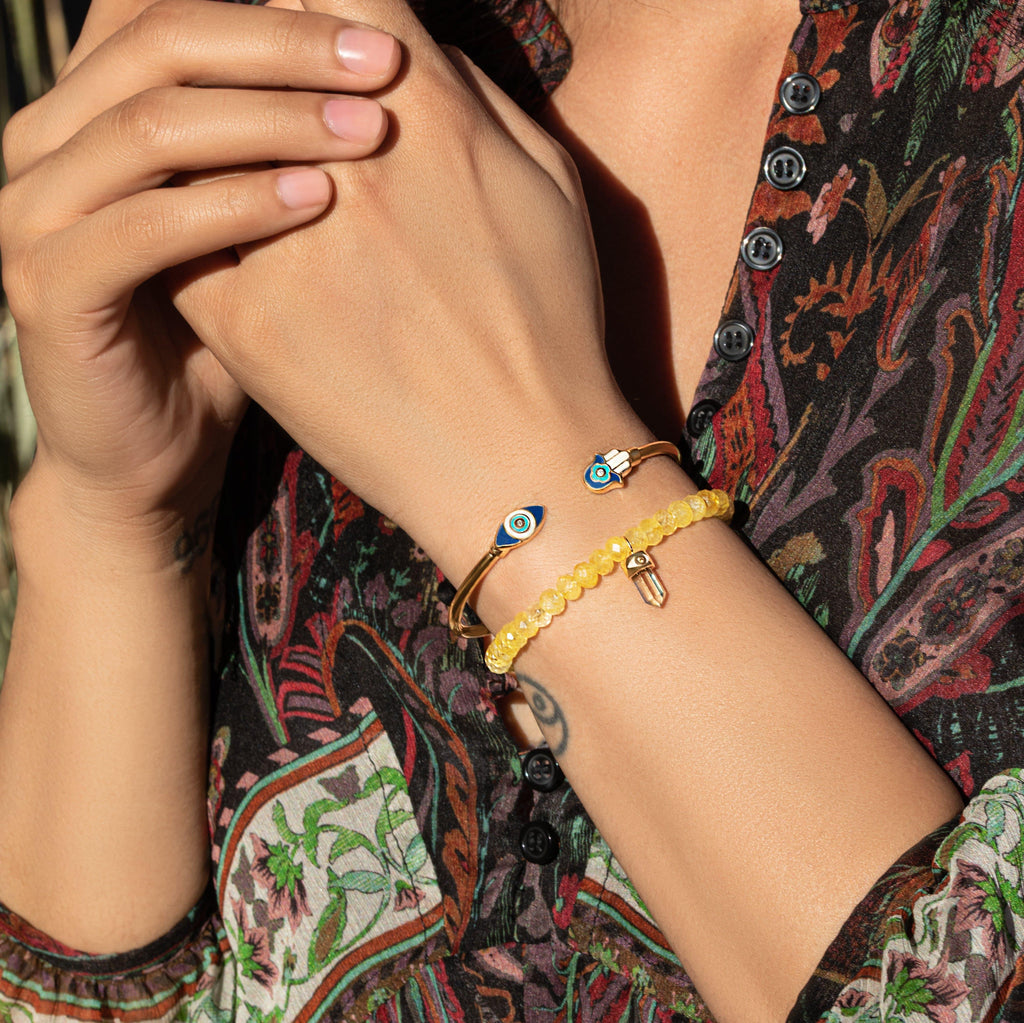 Positive Light - Enamel Hamsa Evil Eye Cuff