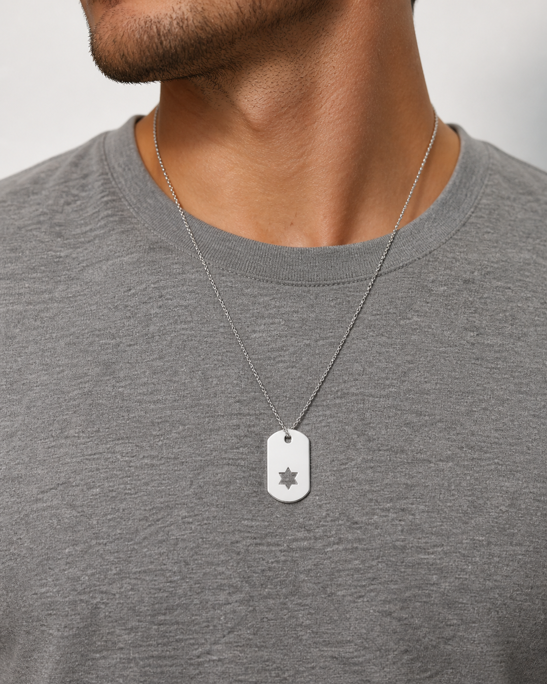 Cutout Star of David Dog Tag Necklace