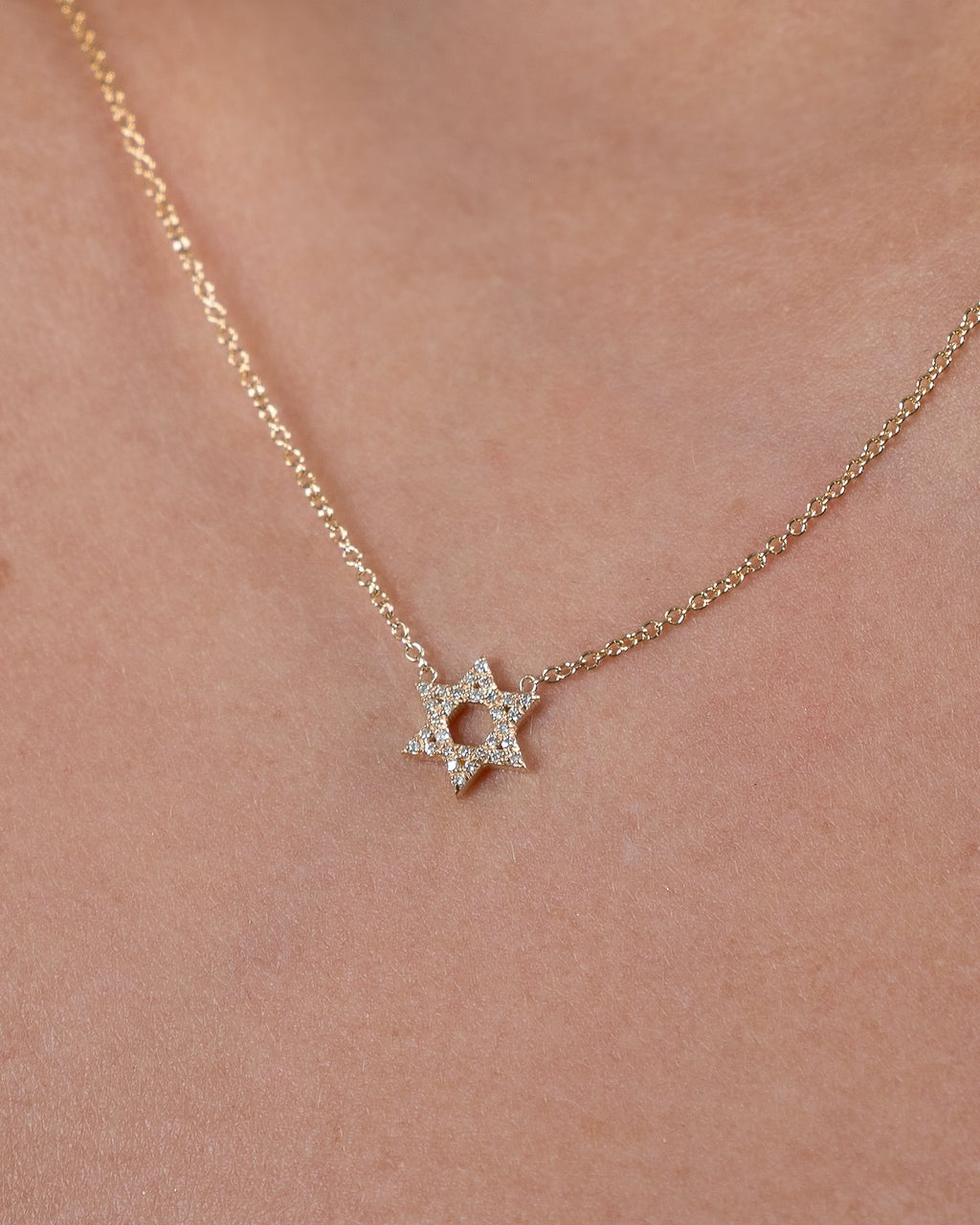 Diamond Open Star of David Necklace