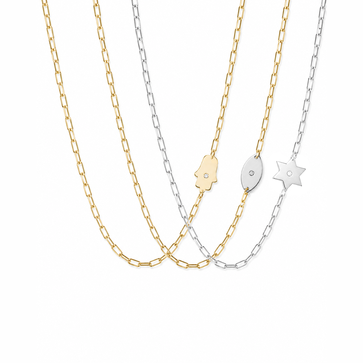 Tiny Asymmetrical Star of David Paperclip Chain Necklace