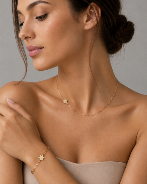 Tiny Asymmetrical Star of David Paperclip Chain Necklace