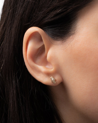 14k Gold Diamond Hamsa Stud Earrings