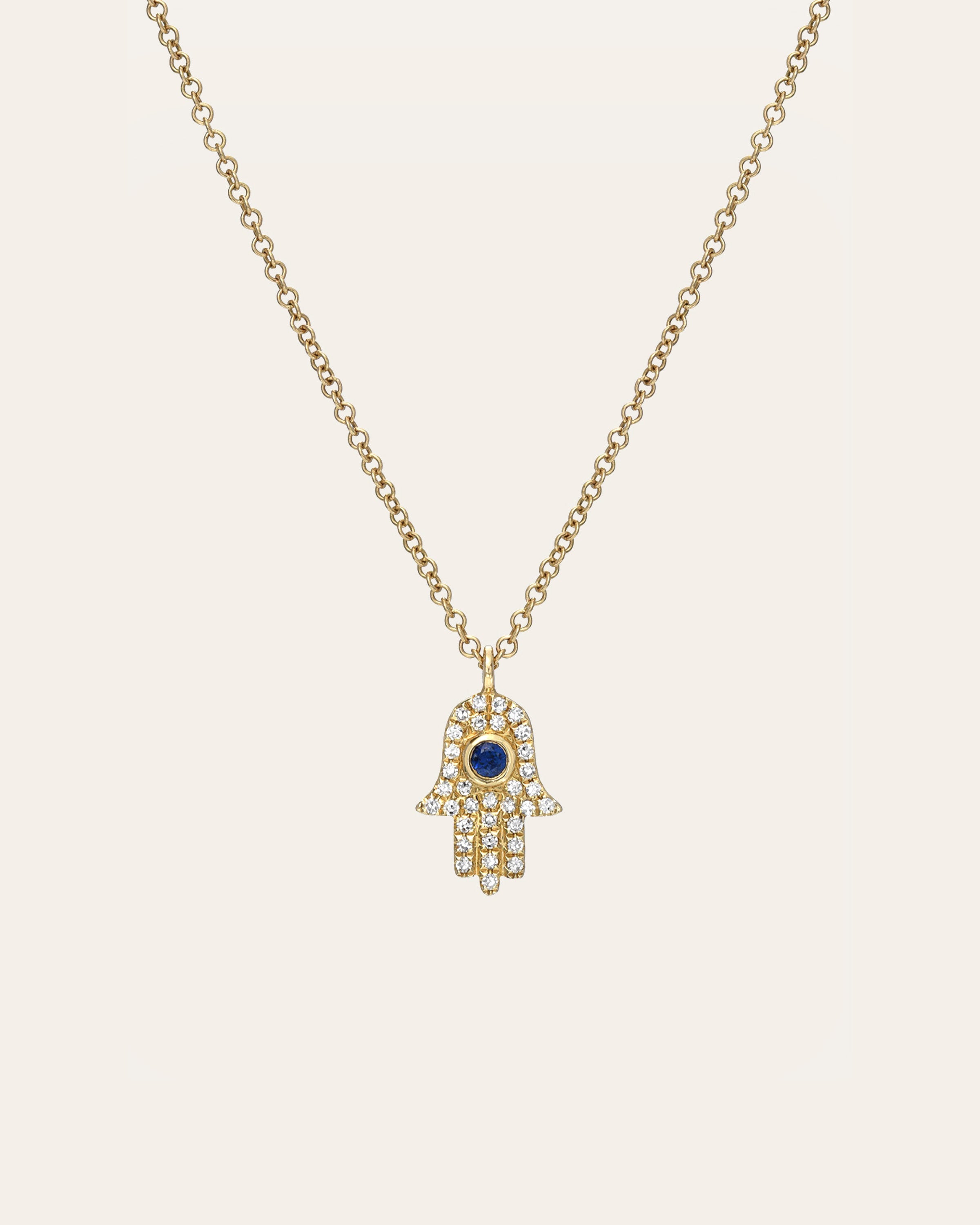 Diamond & Sapphire Hamsa Necklace