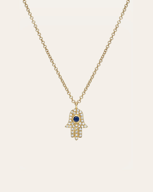 Diamond & Sapphire Hamsa Necklace