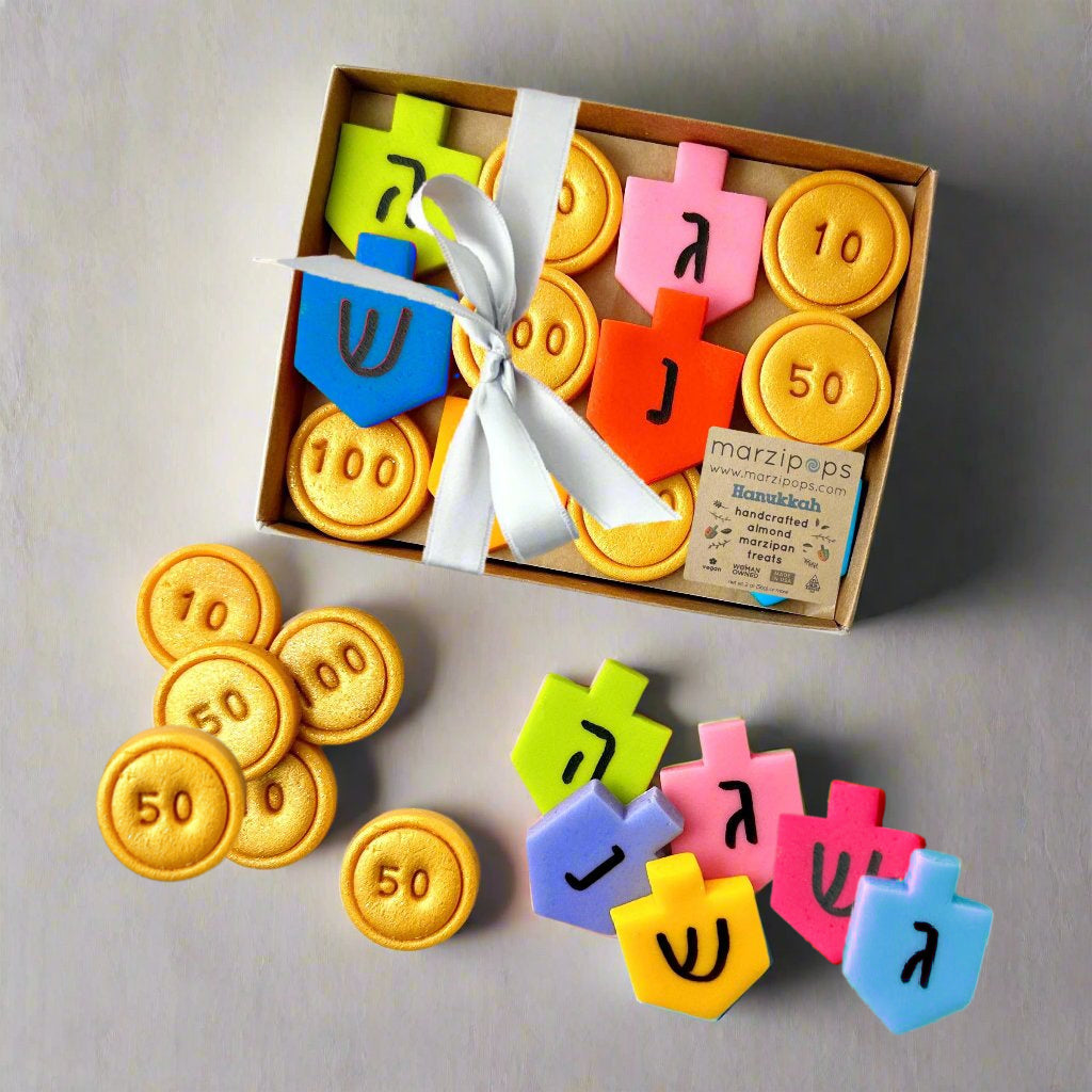 Marzipan Hanukkah Dreidel & Gelt Tiles