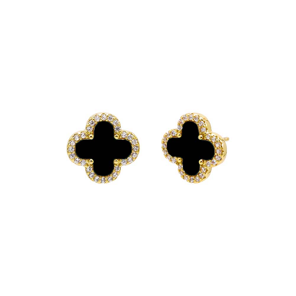 Pavé Outlined Four Leaf Clover Stud Earring
