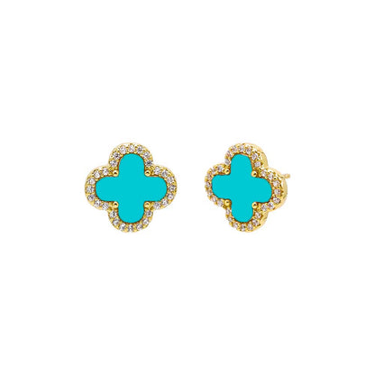 Pavé Outlined Four Leaf Clover Stud Earring
