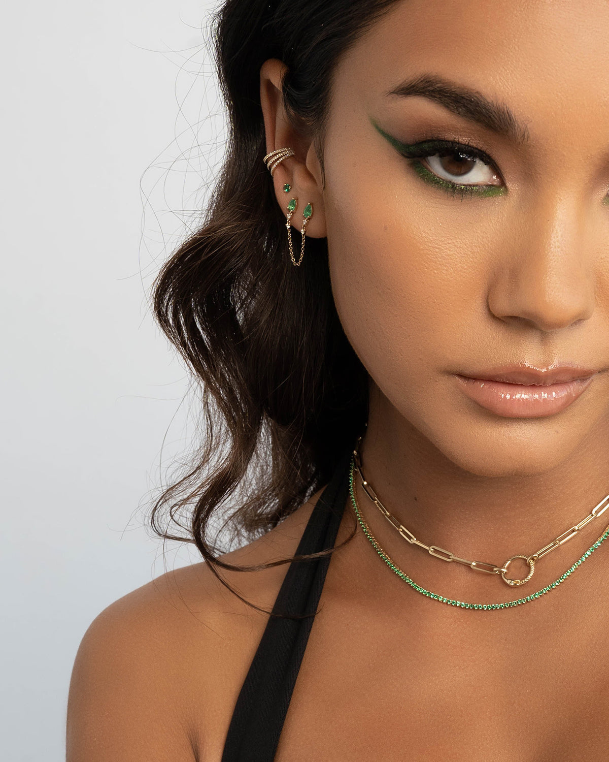 14k Gold Large Paper Clip Chain with Snake Enhancer Necklace