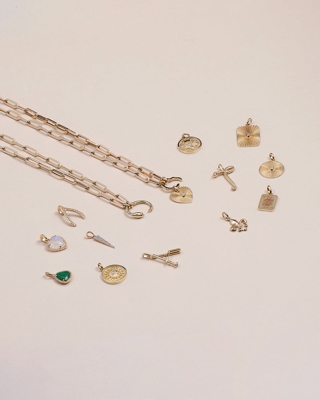 14k Gold Large Paper Clip Chain with Snake Enhancer Necklace