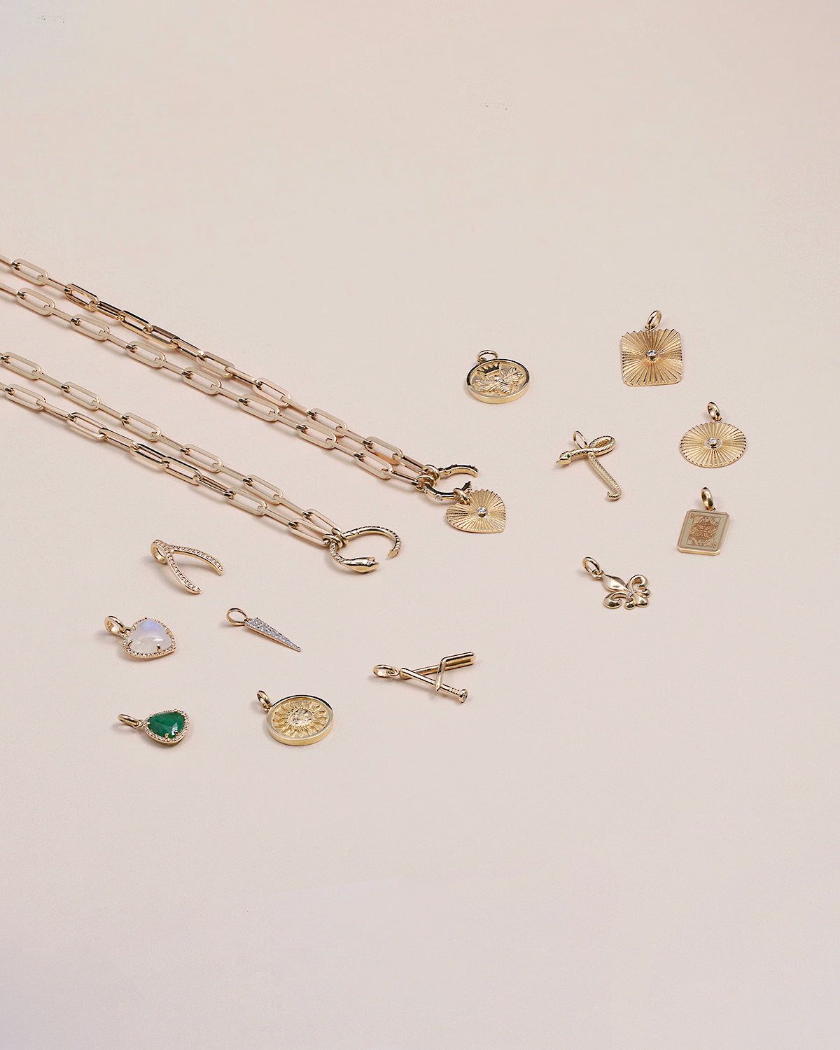 14k Gold Large Paper Clip Chain with Snake Enhancer Necklace