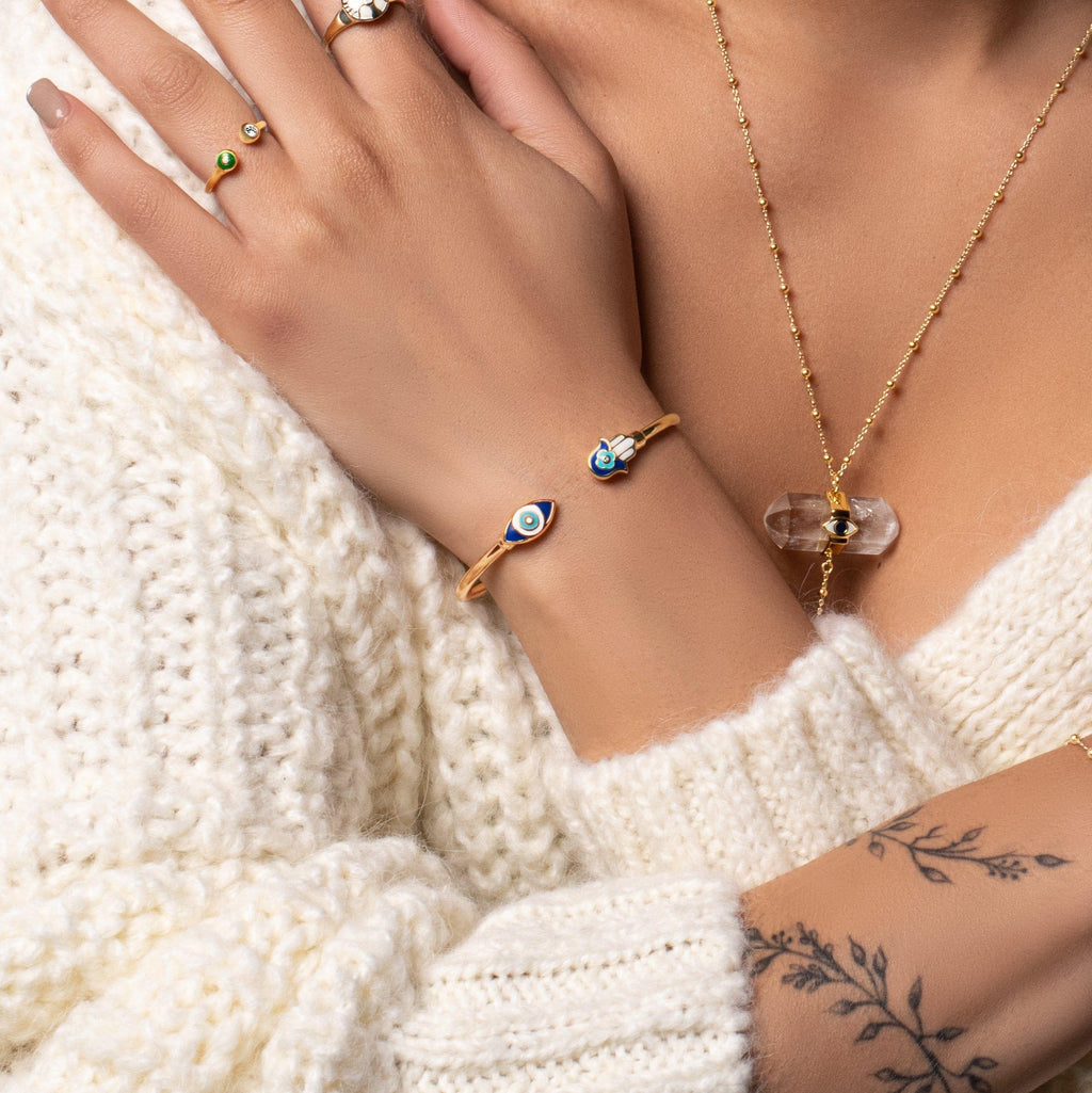 Positive Light - Enamel Hamsa Evil Eye Cuff