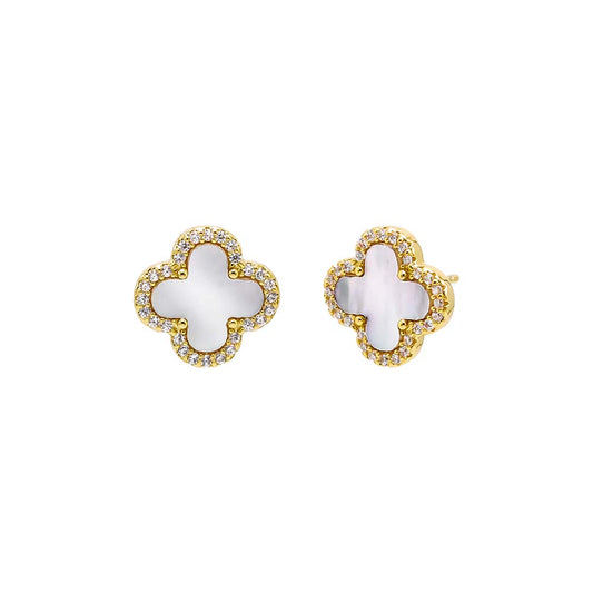 Pavé Outlined Four Leaf Clover Stud Earring
