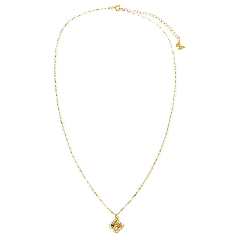 Pavé Outlined Ridged Clover Pendant Necklace