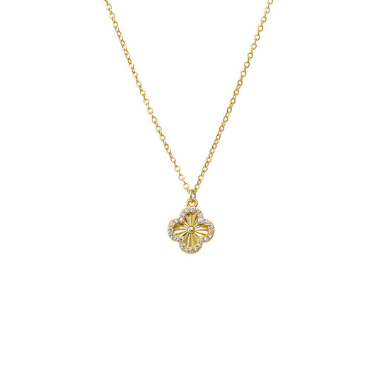 Pavé Outlined Ridged Clover Pendant Necklace
