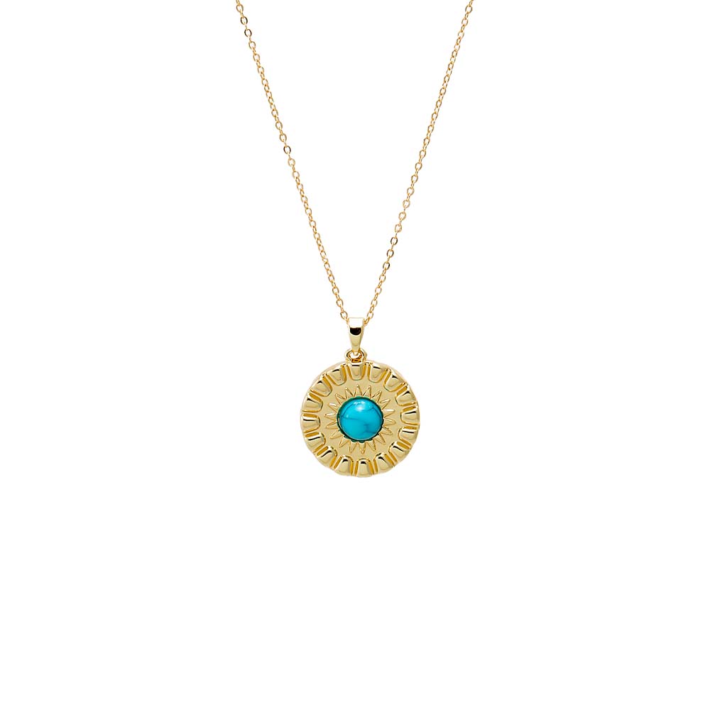 Round Turquoise Stone Coin Necklace