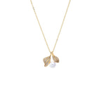 Pearl & Pavé Leaf Charm Necklace