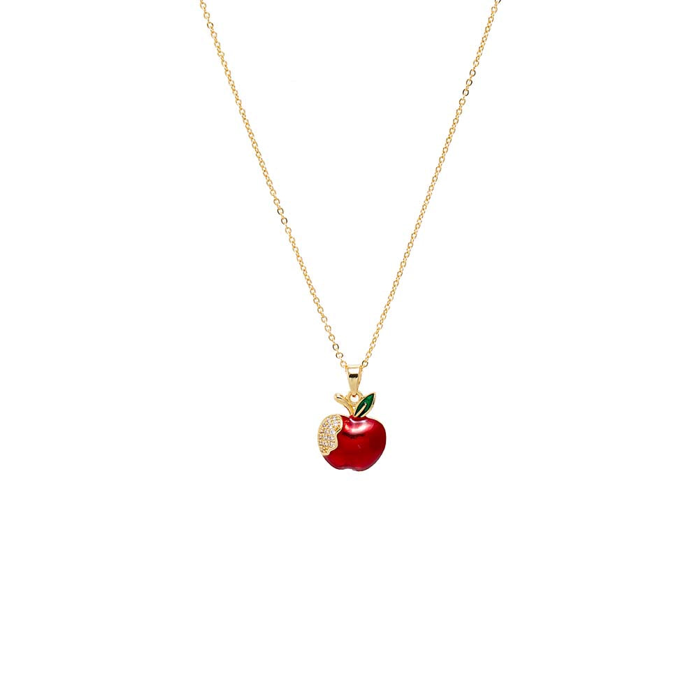 Pavé Bitten Red Apple Charm Necklace