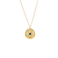 Blue CZ Textured Coin Necklace