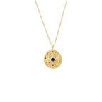 Blue CZ Textured Coin Necklace