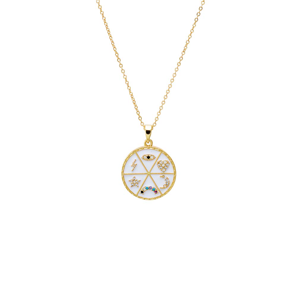 Pavé Multi Charm Coin Pendant Necklace