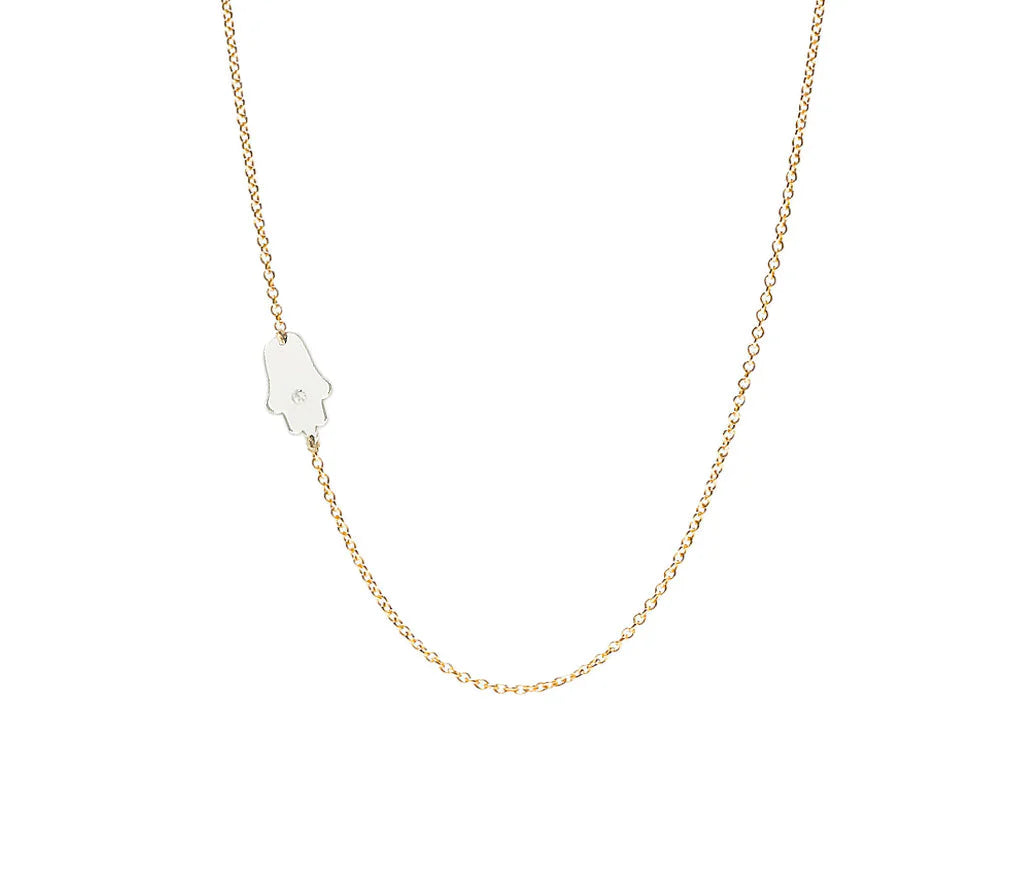 Tiny Asymmetrical Diamond Hamsa Necklace