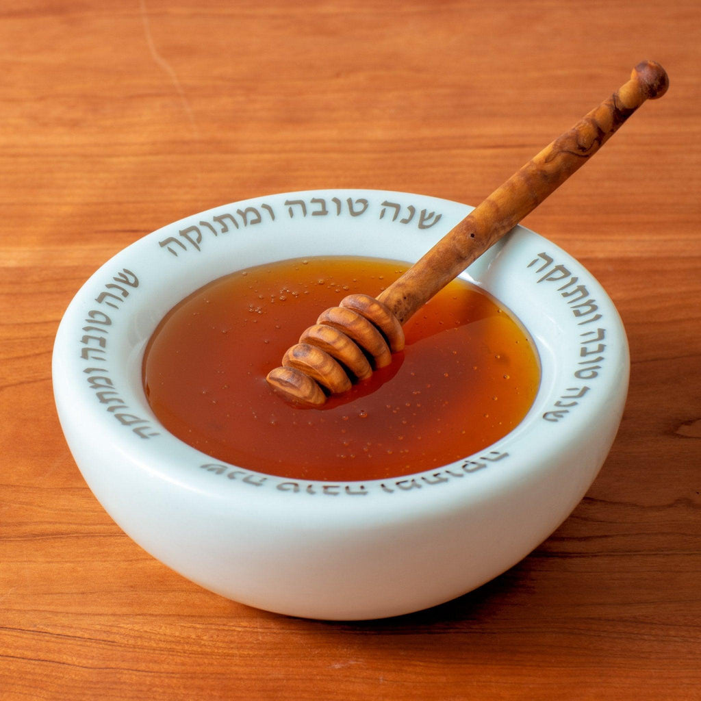 Rosh Hashanah Honey Pot with Olive Wood Dipper