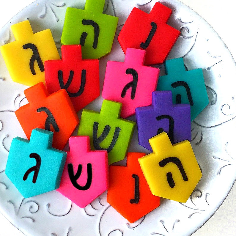 Colorful Marzipan Hanukkah Dreidel Tiles