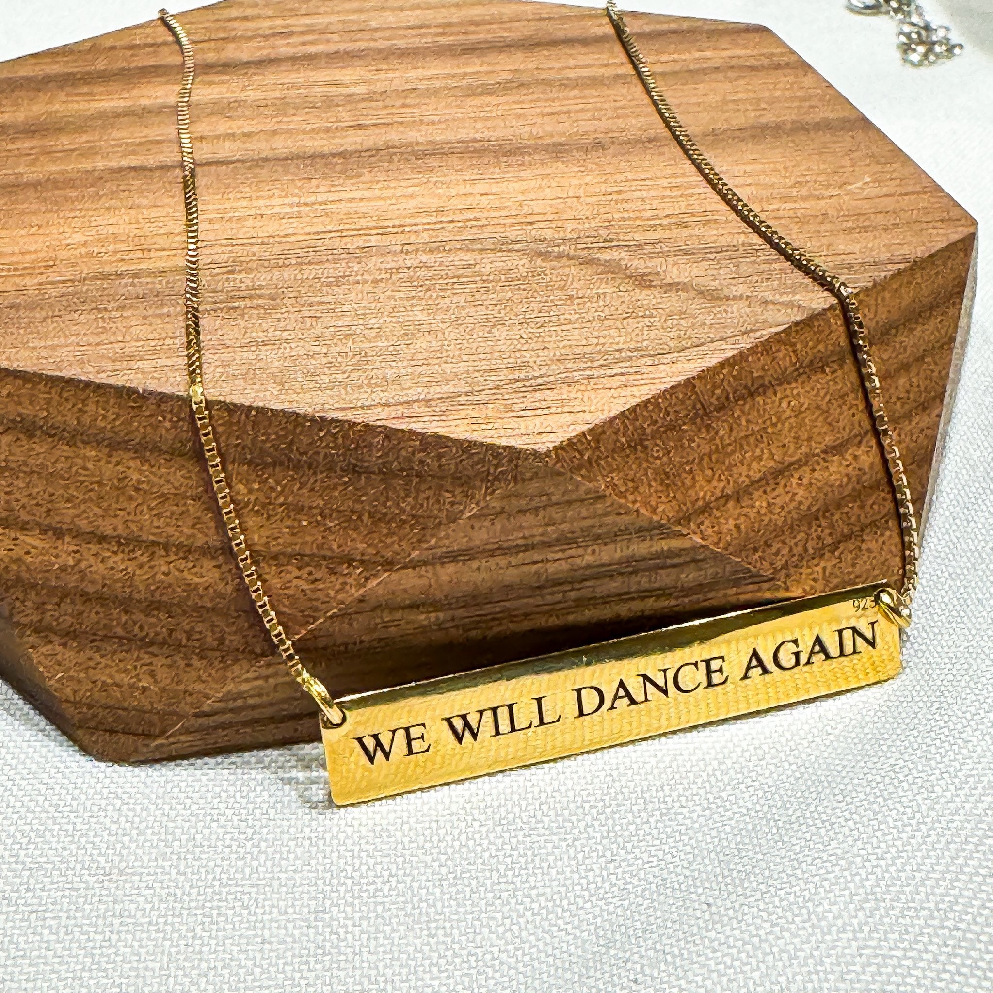 "We Will Dance Again" Engraved Bar Necklace