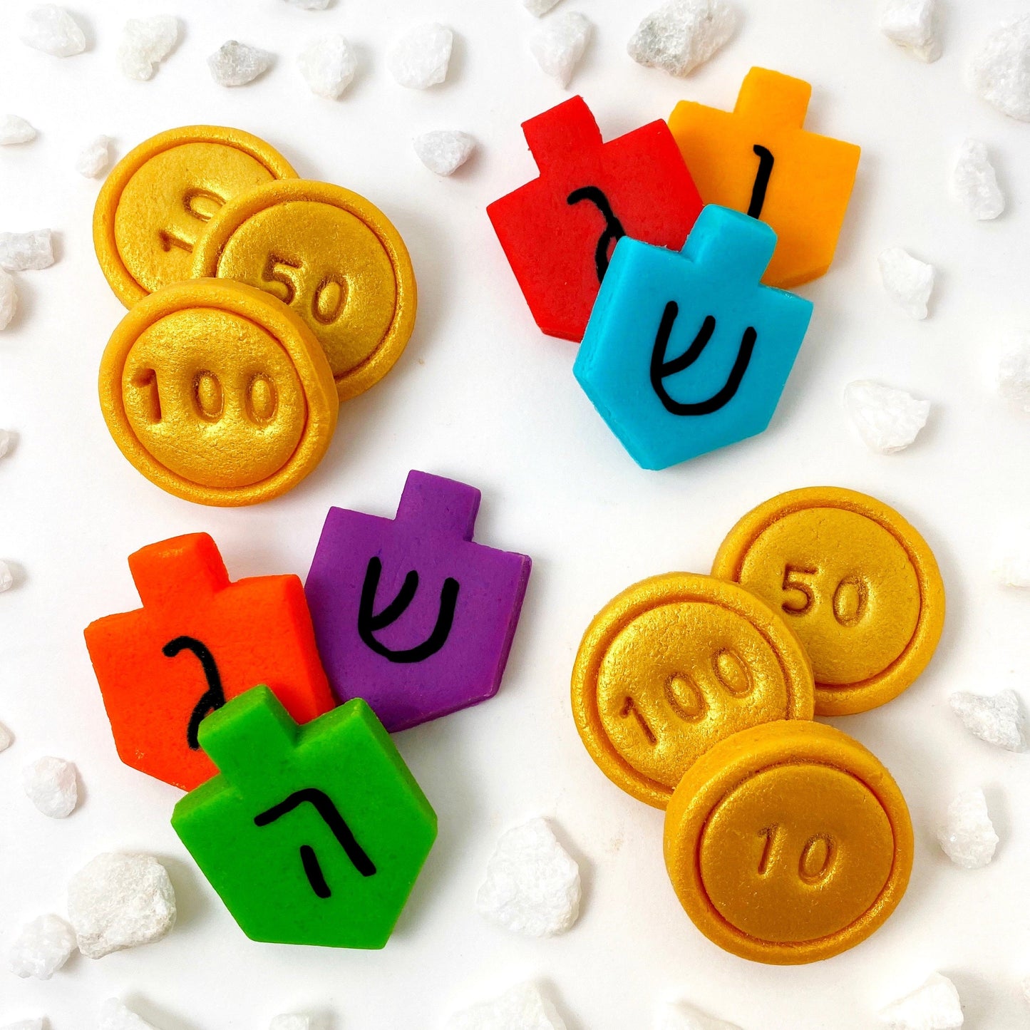 Marzipan Hanukkah Dreidel & Gelt Tiles