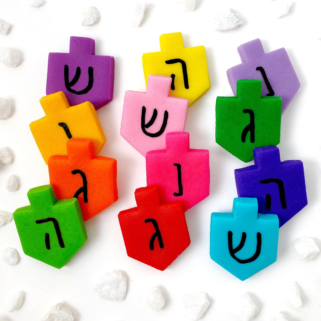 Colorful Marzipan Hanukkah Dreidel Tiles