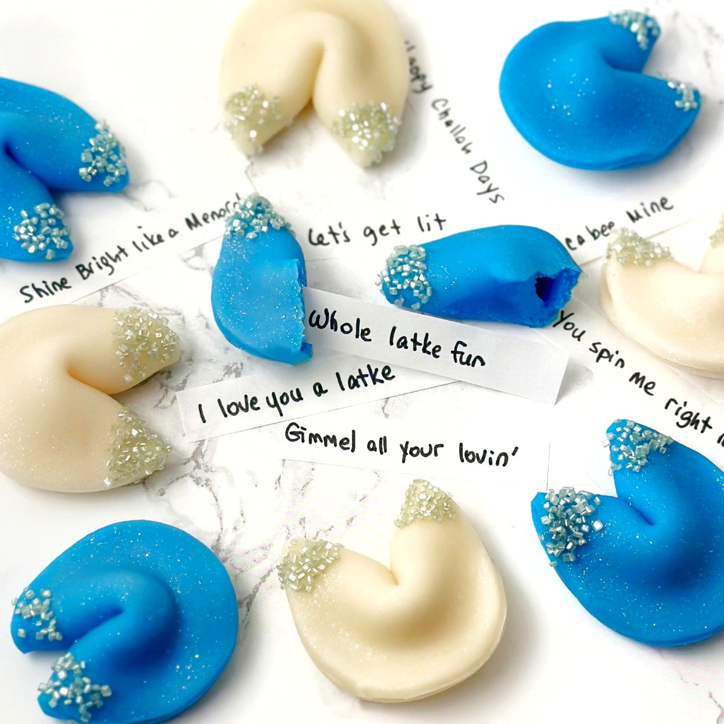Marzipan Sparkly Hanukkah Fortune Cookies