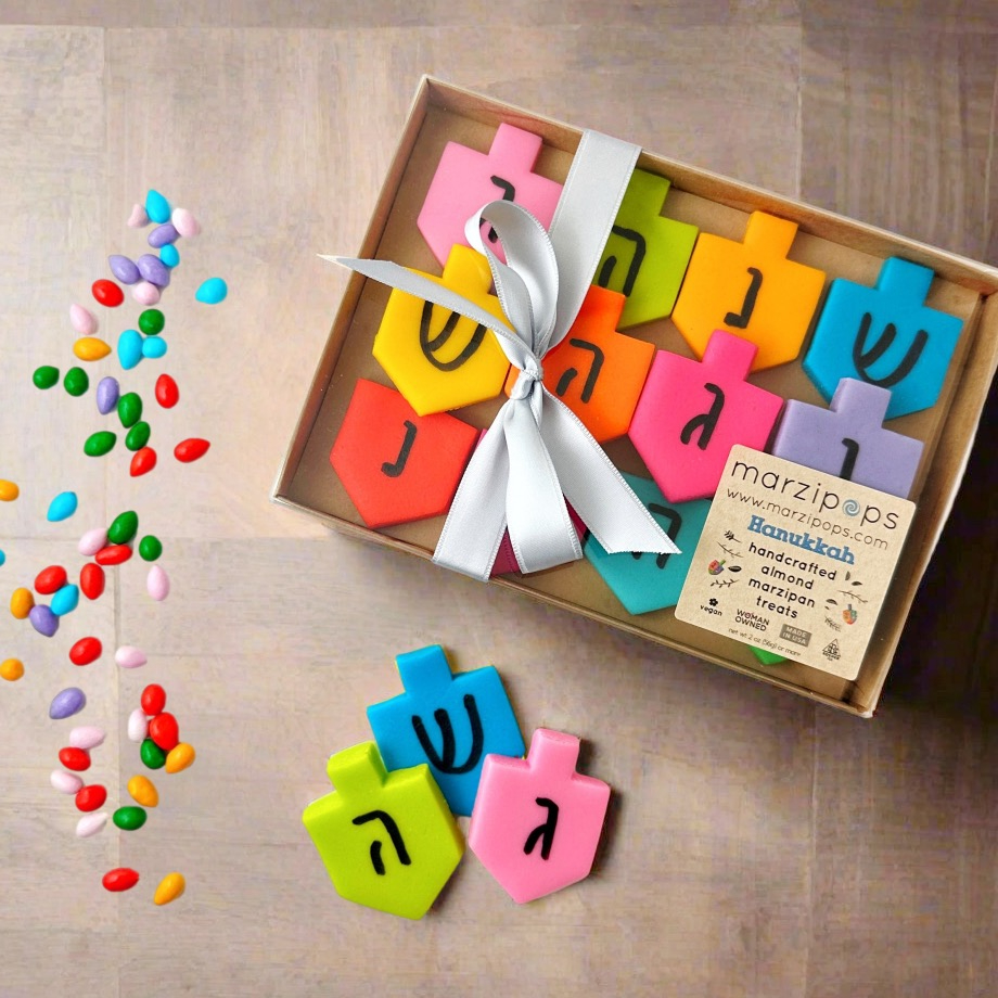 Colorful Marzipan Hanukkah Dreidel Tiles