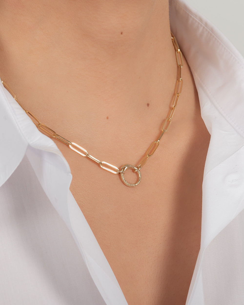 14k Gold Large Paper Clip Chain with Snake Enhancer Necklace