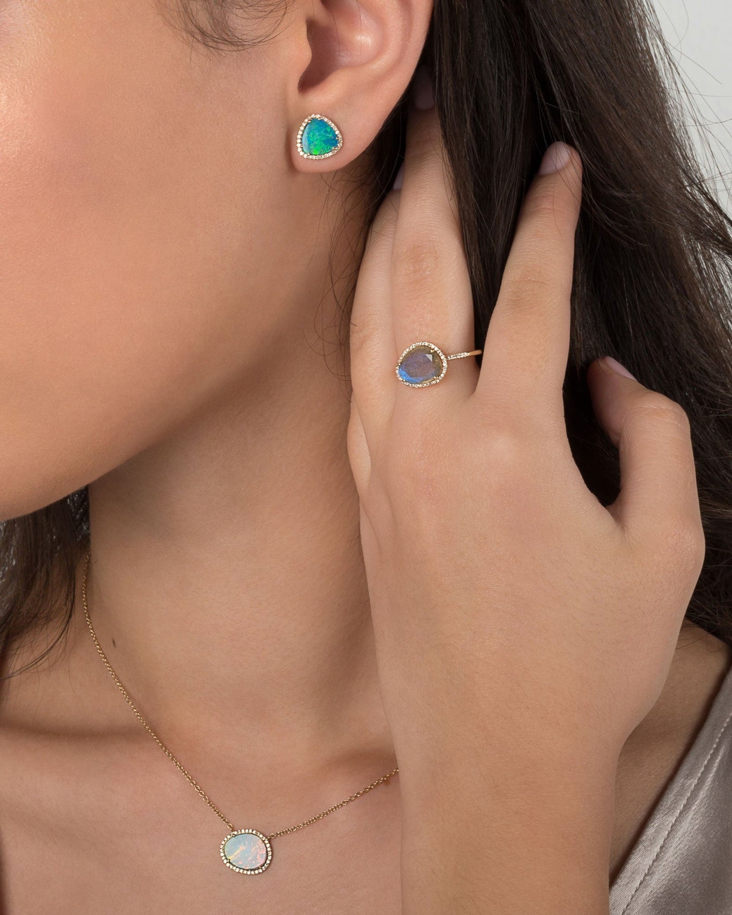 Diamond Opal Stud Earrings