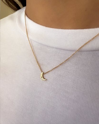 Kids 14k Gold Moon with Tiny Diamond Necklace