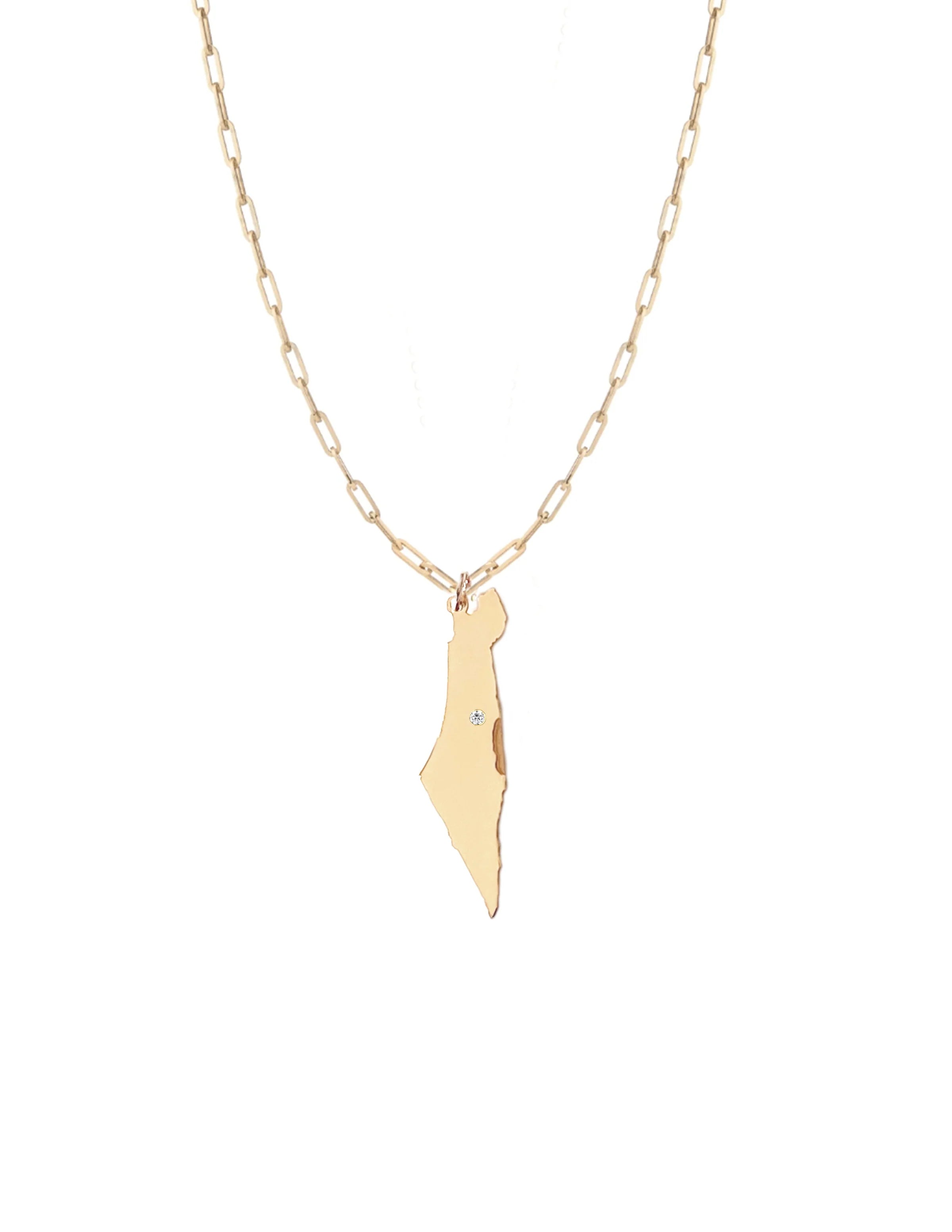 Israel Map Pendant Necklace - Paperclip Chain