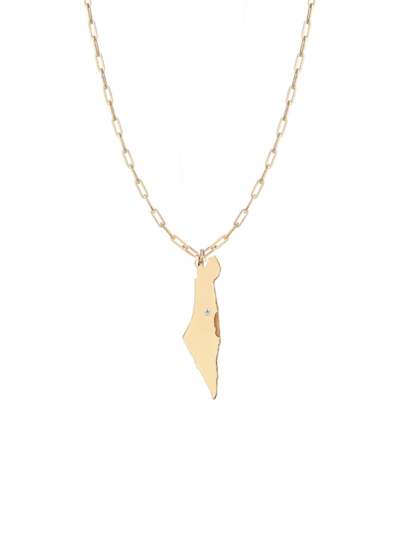 Israel Map Pendant Necklace - Paperclip Chain