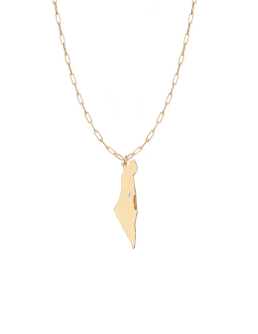 Israel Map Pendant Necklace - Paperclip Chain