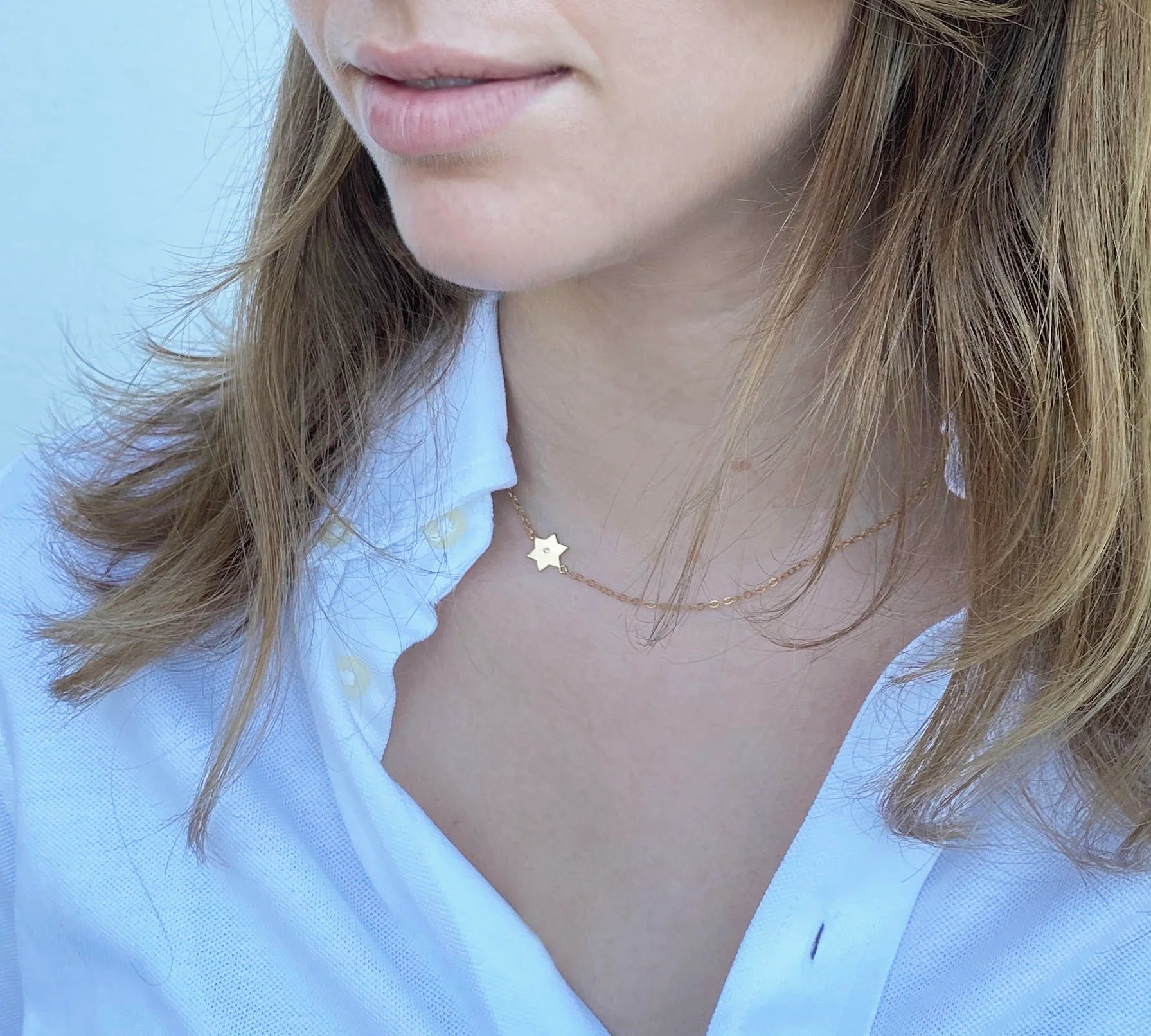 Asymmetrical Tiny Star of David Necklace