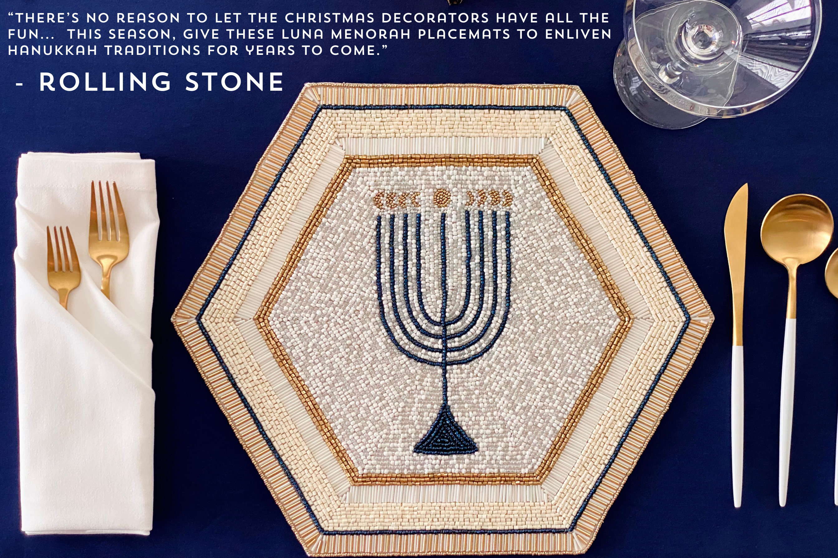 Luna Menorah Beaded Placemat