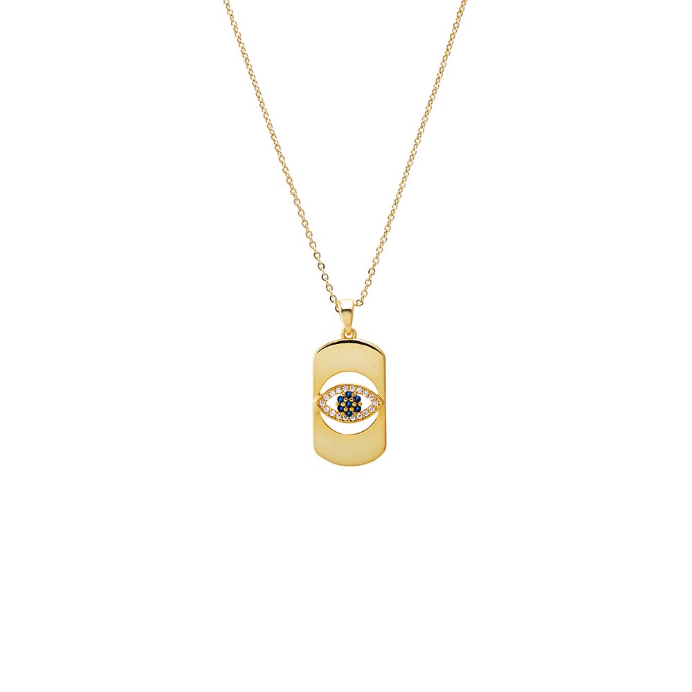 Colored Pavé Evil Eye Cutout Dog Tag Necklace