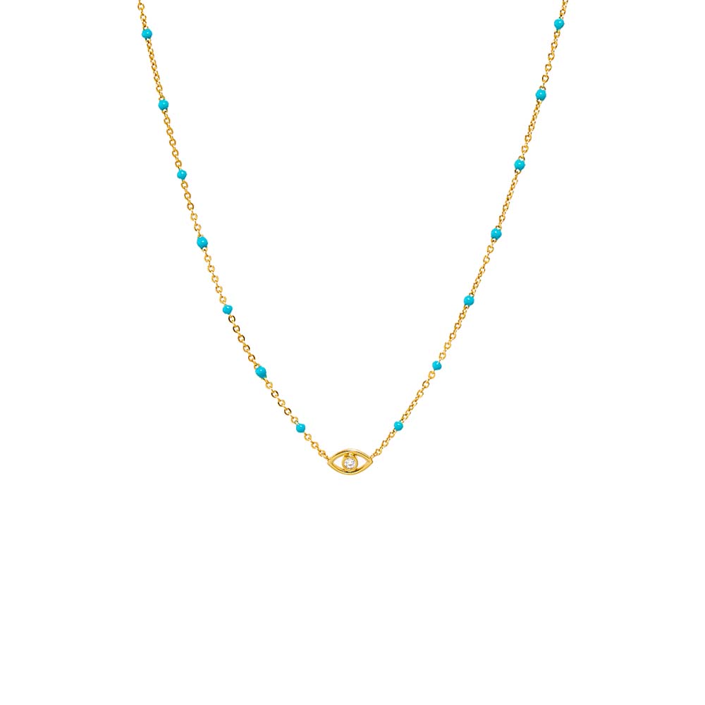 Pavé Evil Eye Necklace with Turquoise Gemstone