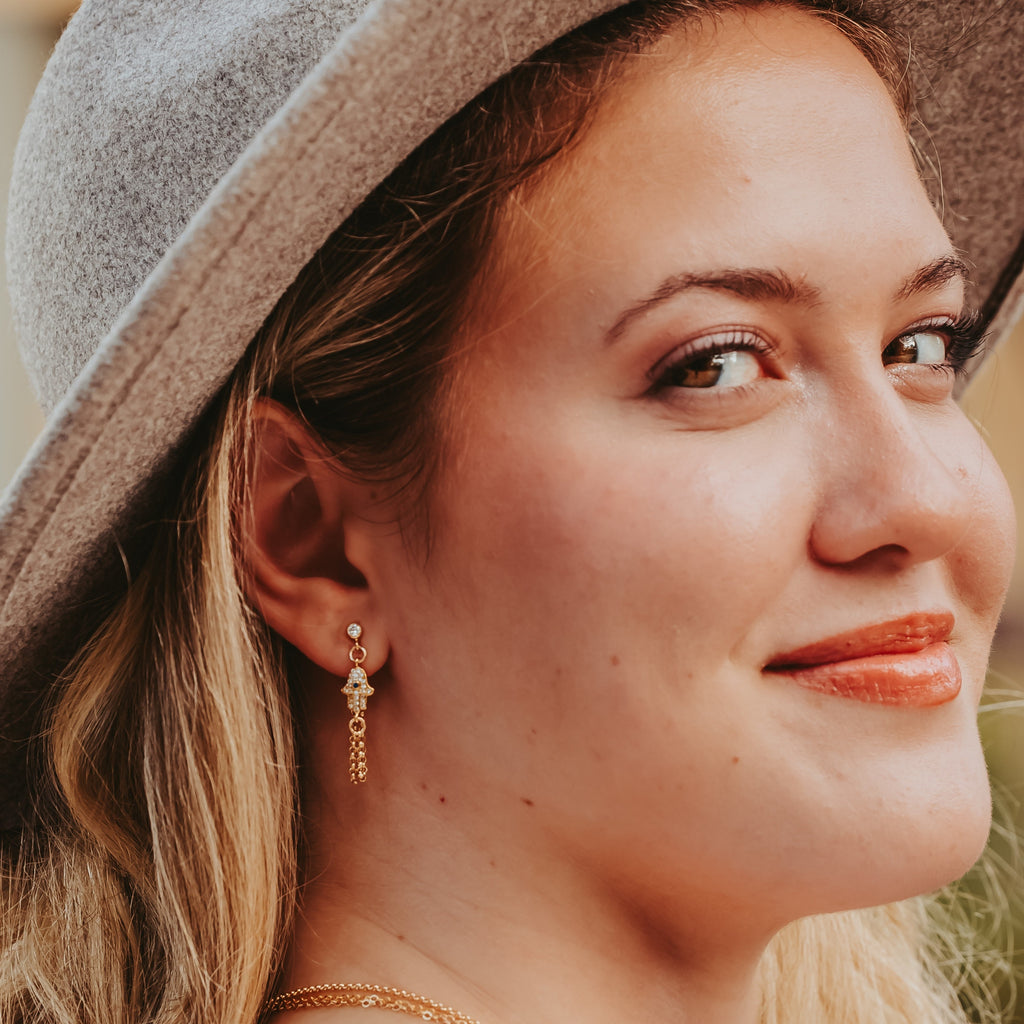 Hamsa Dangle Stud Earrings