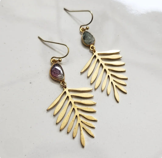 Watermelon Tourmaline Fern Earrings