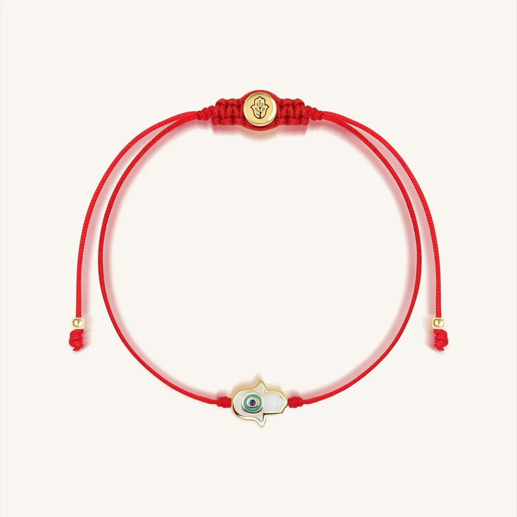 Charismatic Personality - White Enamel Hamsa Red String Bracelet