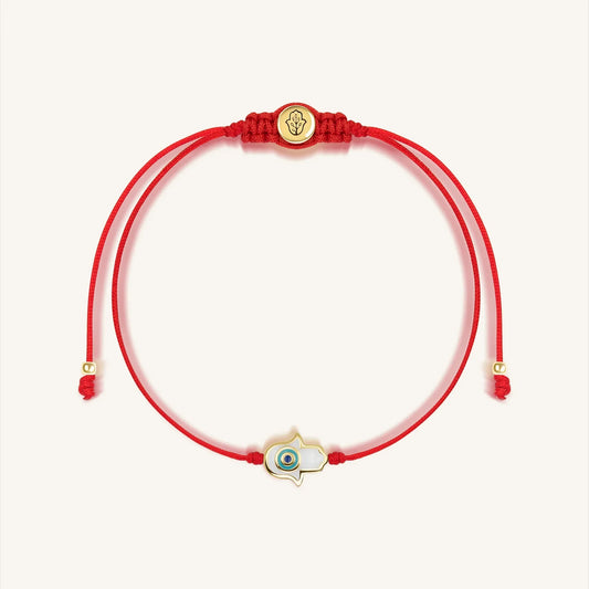 Charismatic Personality - White Enamel Hamsa Red String Bracelet