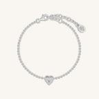 Graceful Love Diamond Heart Charm Silver Bracelet