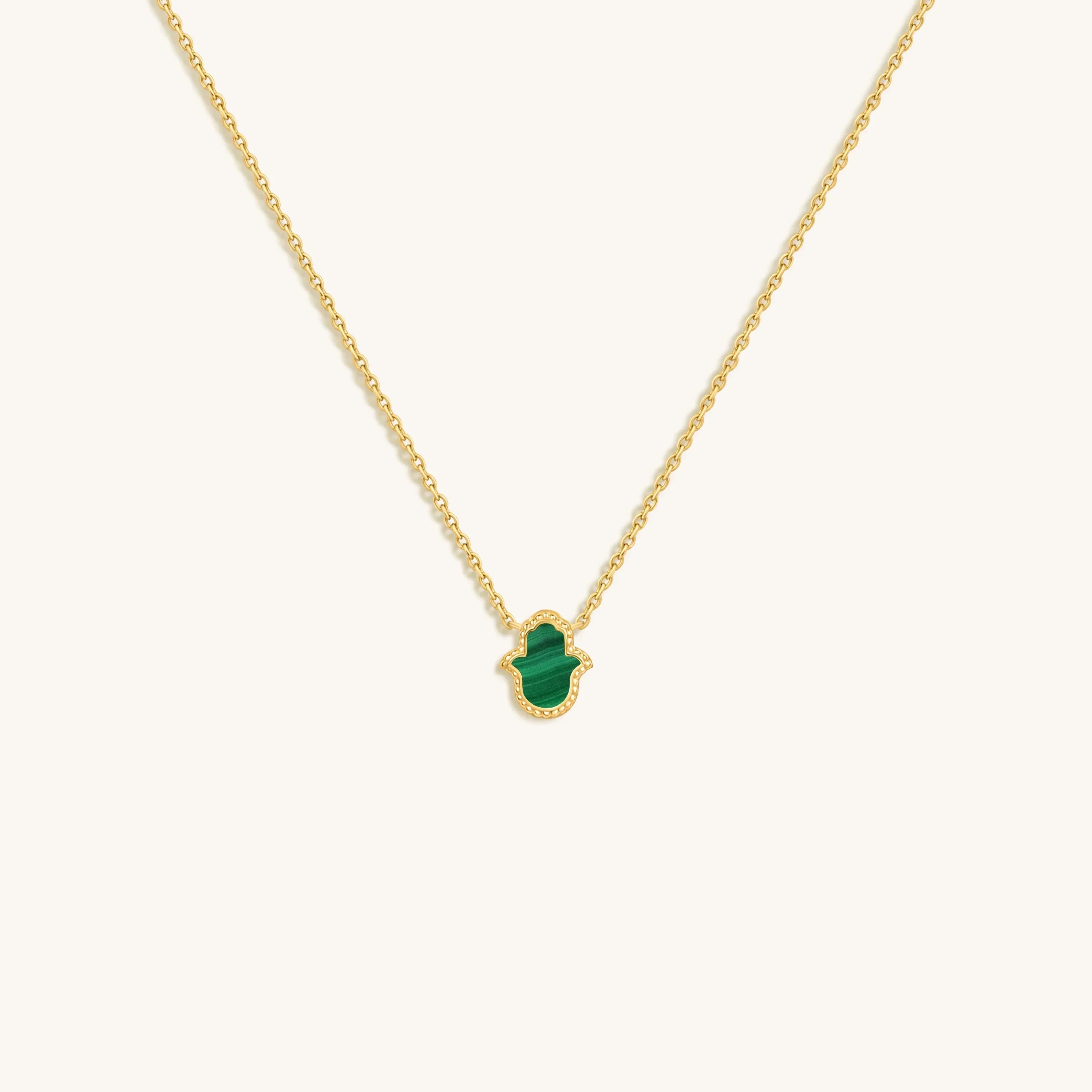 Honest & Bright Malachite Hamsa Gold Necklace